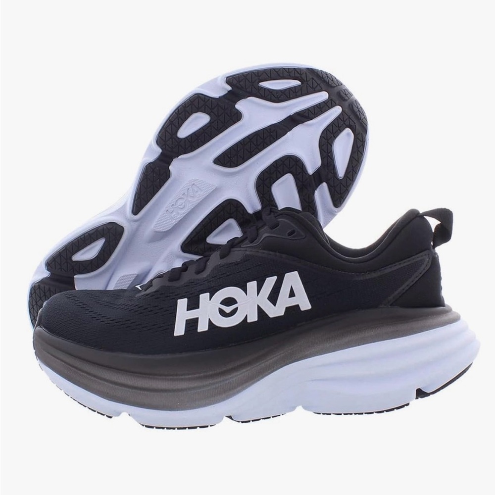 HOKA ONE ONE Bondi 8 Wide Womens Shoes Size 9, Color: Black/White